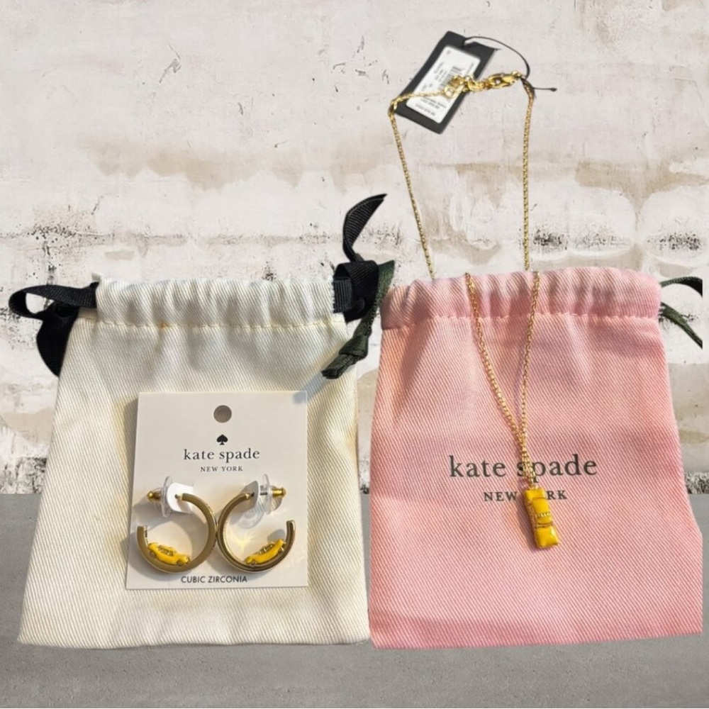 Kate Spade Gold Necklace and Earrings Set taxi
